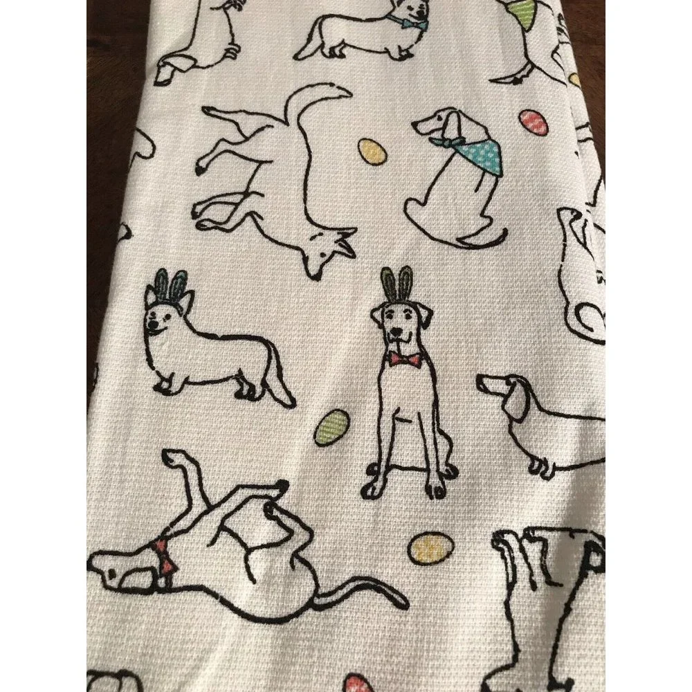Dogs as Bunny Rabbits Kitchen Towels Set Easter Spring Garden New Isaac Mizrahi - Picture 4 of 8